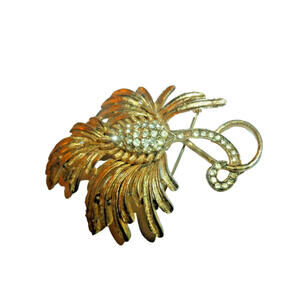 Vintage Gold Tone Pin Brooch‎ Rhinestone Antiqued Branch Flower Orchid